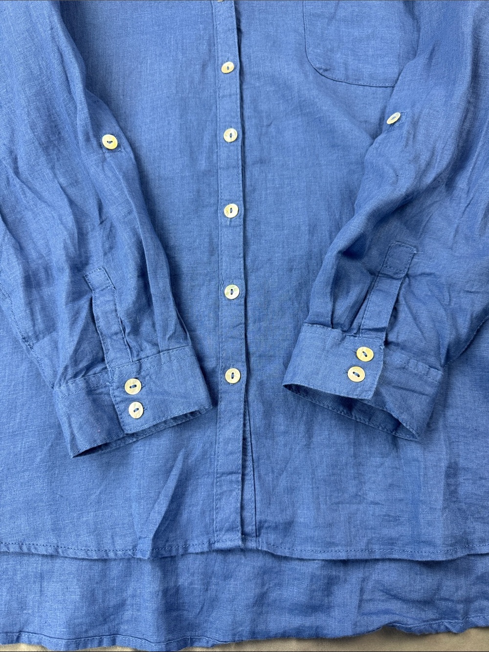 Sigrid Olsen 100% Linen Colbalt Blue Button Front Shirt Tunic Roll Tab Size XL - Picture 10 of 11